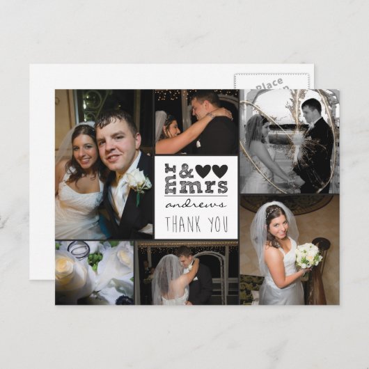 Meneer en mevrouw Hearts Bedankt Fotokaart Briefkaart (Voorkant / Achterkant)