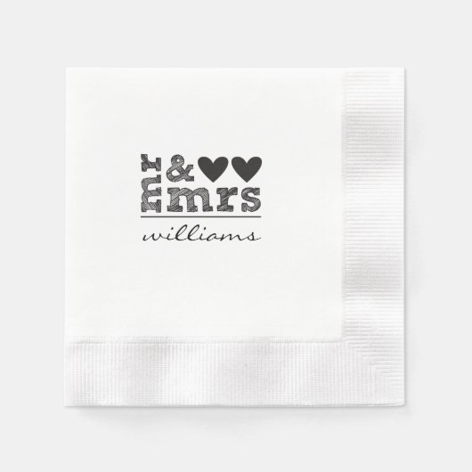 Meneer en mevrouw Hearts Wedding Napkins Servet (Voorkant)