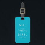 Meneer en mevrouw in Aqua | Bagage label<br><div class="desc">Reis in stijl met een op maat gemaakt design bagagelabel! Met moderne en stijlvolle labels kunt u uw koffers gemakkelijk aankleden en uw bagage snel identificeren in de bagageafhandeling. Pas dit object aan door jouw namen en contactgegevens toe te voegen. Pas de achtergrondkleur eenvoudig aan naar een tint naar keuze!...</div>