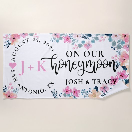 Meneer en mevrouw Jonggehuwd, Honingmoon, Huwelijk Strandlaken (Voorkant)