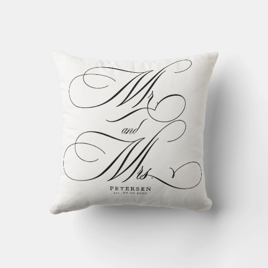 Meneer en mevrouw kalligrafie script gepersonalise kussen (Achterkant)
