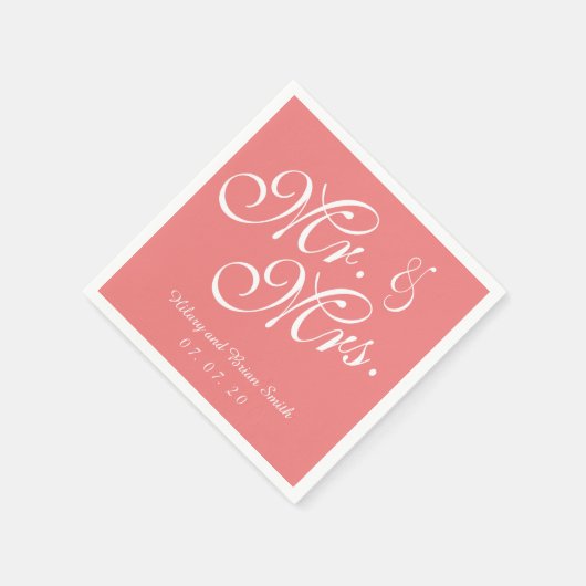 Meneer en mevrouw Light Coral Trouwpapier Servette Servetten (Hoek)