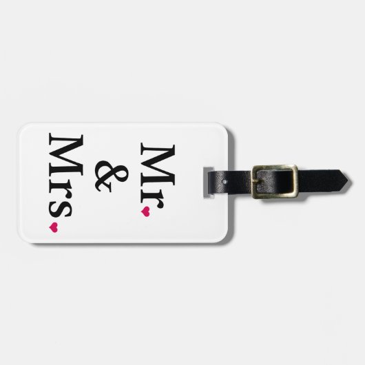 Meneer en mevrouw met twee rode harten bagagelabel (Voorkant horizontaal)