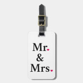 Meneer en mevrouw met twee rode harten bagagelabel (Voorkant verticaal)