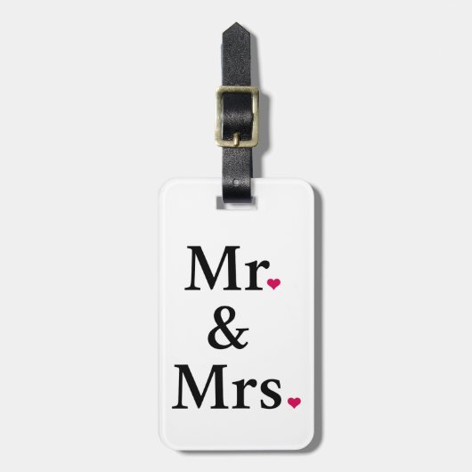 Meneer en mevrouw met twee rode harten bagagelabel (Voorkant verticaal)