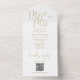 Meneer en mevrouw Modern QR Code Gold Wedding All In One Uitnodiging
