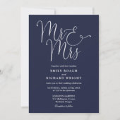 Meneer en mevrouw Modern QR Code Navy Blue Wedding Kaart (Voorkant)