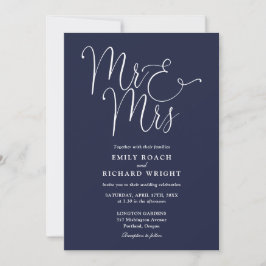 Meneer en mevrouw Modern QR Code Navy Blue Wedding Kaart