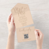 Meneer en mevrouw Modern QR Code Soft Peach Weddin All In One Uitnodiging (Afscheurbaar)