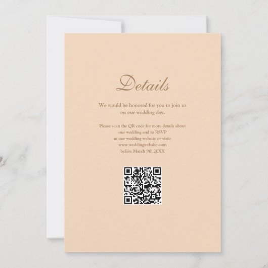 Meneer en mevrouw Modern QR Code Soft Peach Weddin Kaart (Achterkant)