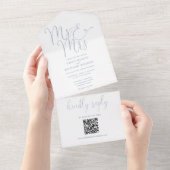 Meneer en mevrouw Modern QR-code stoffig blauwe tr All In One Uitnodiging (Afscheurbaar)