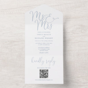 Meneer en mevrouw Modern QR-code stoffig blauwe tr All In One Uitnodiging