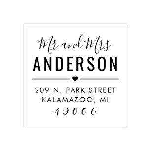 Meneer en mevrouw modern script retouradres rubberstempel