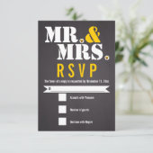 Meneer en mevrouw Moderne typografie zwart, geel R RSVP Kaartje (Staand voorkant)