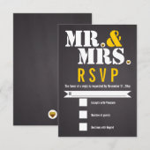 Meneer en mevrouw Moderne typografie zwart, geel R RSVP Kaartje (Voorkant / Achterkant)