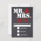 Meneer en mevrouw Moderne typografie zwart, rood R RSVP Kaartje (Voorkant)