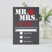 Meneer en mevrouw Moderne typografie zwart, rood R RSVP Kaartje (Staand voorkant)