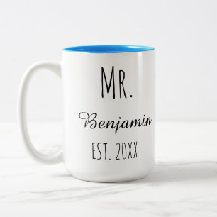 Meneer en mevrouw mok, Aangepaste koppel mok, Huwe Tweekleurige Koffiemok