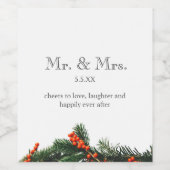Meneer en mevrouw Monogram Pine met bessen bruilof Wijn Etiket (Enkel label)