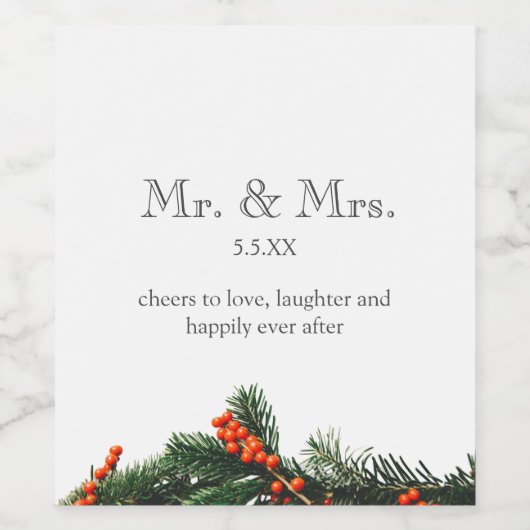 Meneer en mevrouw Monogram Pine met bessen bruilof Wijn Etiket (Enkel label)
