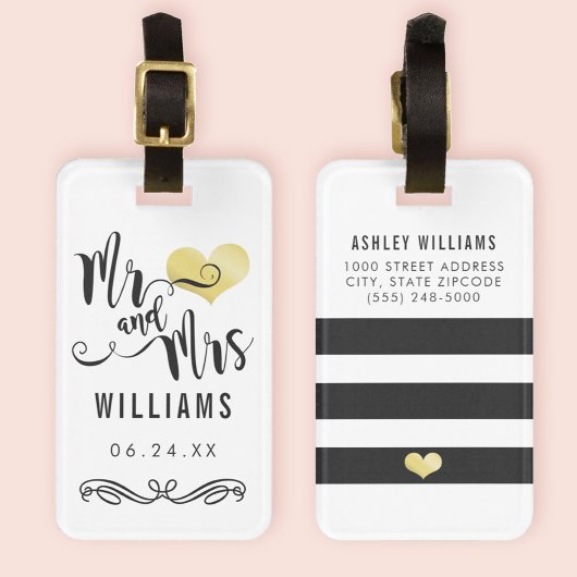 Meneer en mevrouw Monogram Zwart Goud Huwelijk Nie Bagagelabel