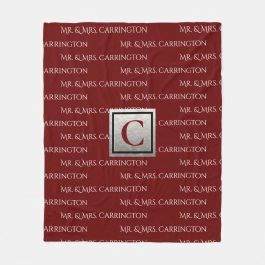 Meneer en Mevrouw Naam Initiaal Rood Wit Fleece Deken (Voorkant)