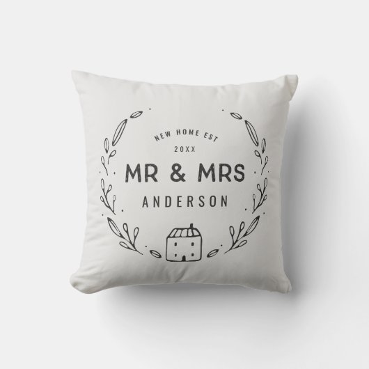 Meneer en mevrouw nieuw huis kussen (Voorkant)
