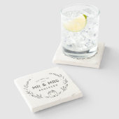 Meneer en mevrouw nieuw huis of nieuw huwelijk stenen onderzetter (Zijkant)