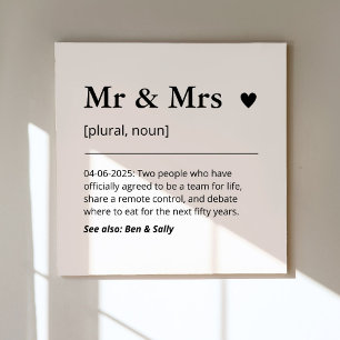 Meneer en mevrouw Pas getrouwd Gift Trouwdefinitie Canvas Afdruk