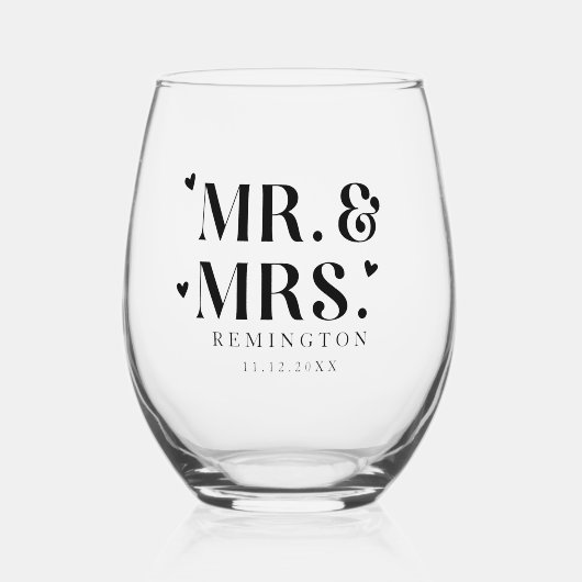 Meneer en mevrouw Pas getrouwd Hearts Wijnglas Zonder Voet (Voorkant)