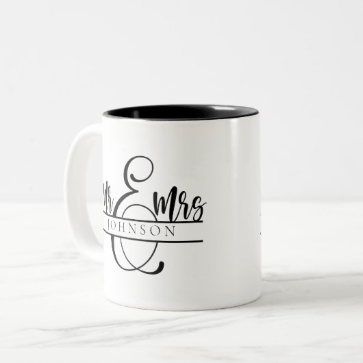 Meneer en mevrouw Pas getrouwd Paar Geschenken Tweekleurige Koffiemok (Voorkant links)