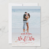 Meneer en mevrouw pasgetrouwde rode vakantie fotok feestdagenkaart (Voorkant)