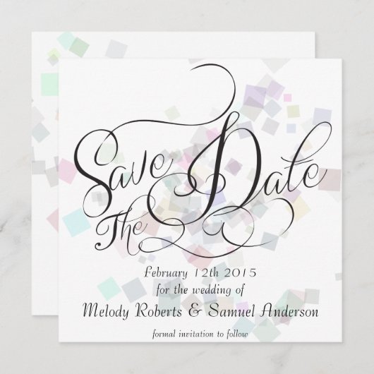 Meneer en mevrouw | Pastel Kleuren Confetti Save The Date (Voorkant / Achterkant)