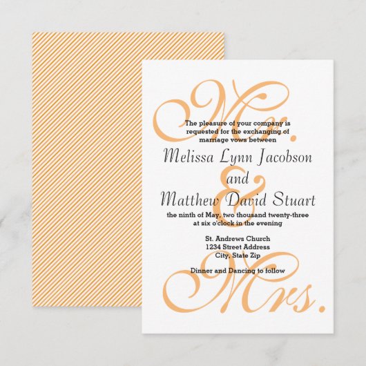 Meneer en mevrouw Peach - 3x5 huwelijksuitnodiging Kaart (Voorkant / Achterkant)