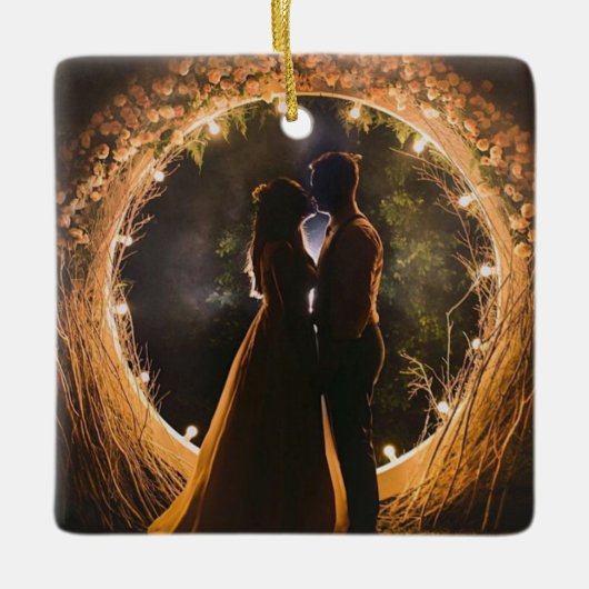 Meneer en mevrouw Photo Bauble, eerste kerst getro Keramisch Ornament (Voorkant)