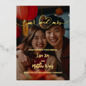 Meneer en mevrouw Photo Gold Foil Wedding Invitati Folie Uitnodiging (Voorkant)