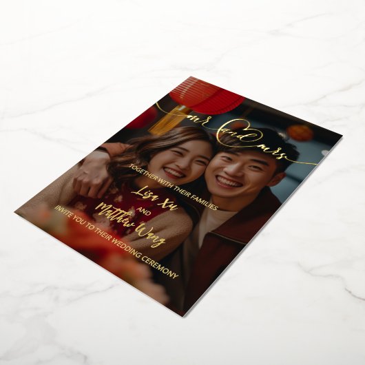 Meneer en mevrouw Photo Gold Foil Wedding Invitati Folie Uitnodiging (Gedraaid)