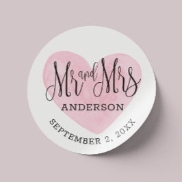 Meneer en mevrouw Pink hart trouwen of Valentijnsd Ronde Sticker