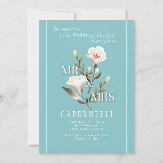Meneer en mevrouw Post Bruiloftsbrunch Kaart (Voorkant)