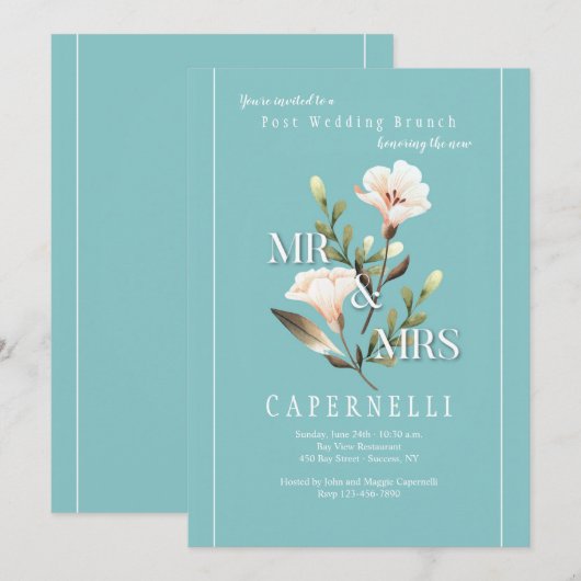 Meneer en mevrouw Post Bruiloftsbrunch Kaart (Voorkant / Achterkant)