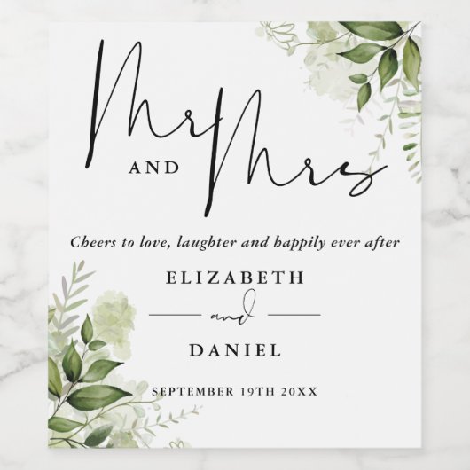 Meneer en Mevrouw Proost Op De Liefde Groene Huwel Wijn Etiket (Enkel label)