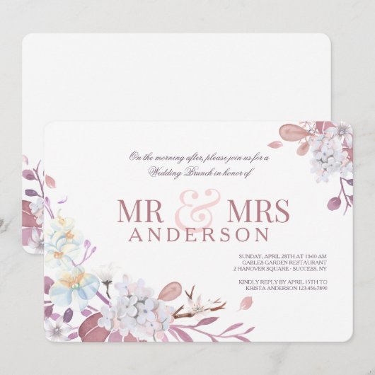 Meneer en mevrouw Roze Uitnodiging voor na-huwelij (Voorkant / Achterkant)