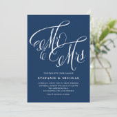 Meneer en mevrouw Rustic Calligraphy Navy Blue Wed Kaart (Staand voorkant)
