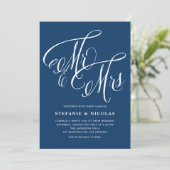 Meneer en mevrouw Rustic Calligraphy Navy Blue Wed Kaart (Staand voorkant)