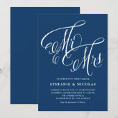 Meneer en mevrouw Rustic Calligraphy Navy Blue Wed Kaart (Voorkant / Achterkant)