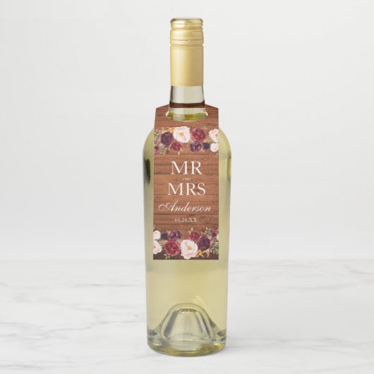 Meneer en mevrouw rustieke houten bordeauxrode blo flessenhanger (Op fles)