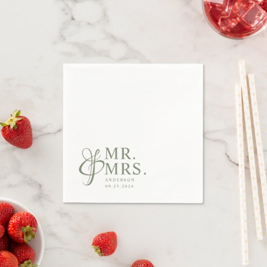 Meneer en mevrouw | Sage Green Modern Elegant Huwe Servet (Insitu)