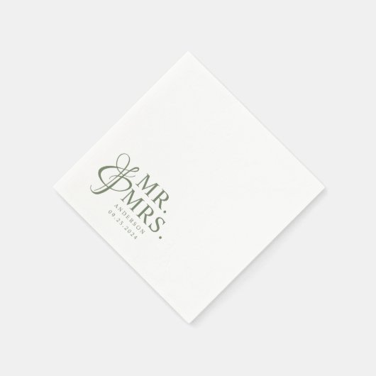 Meneer en mevrouw | Sage Green Modern Elegant Huwe Servet (Hoek)