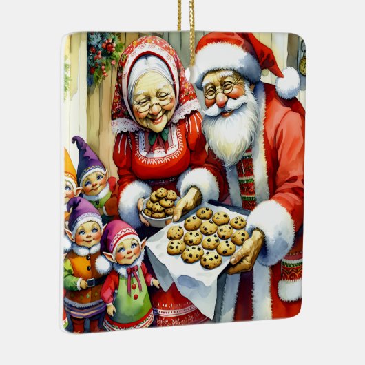 Meneer en mevrouw Santa Claus, Cookie en Elfen Ker Keramisch Ornament (Rechts)