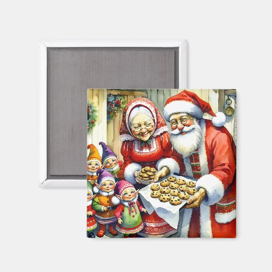 Meneer en mevrouw Santa Claus, Cookie en Elfen Ker Magneet (Voorkant / Achterkant)